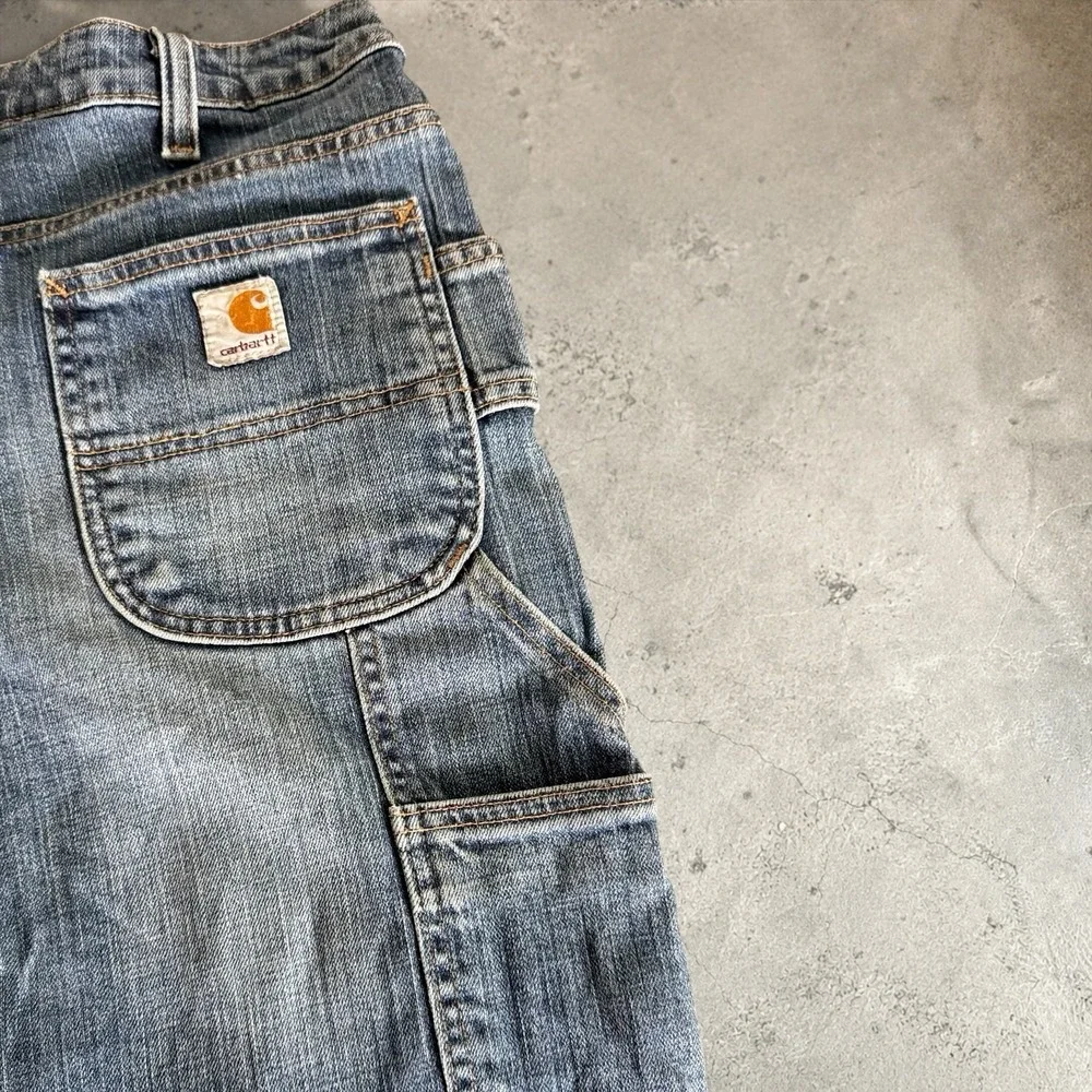 Carhartt Jeans Women 8 Blue WB003 Double Knee Carpenter Distressed Raw Hem